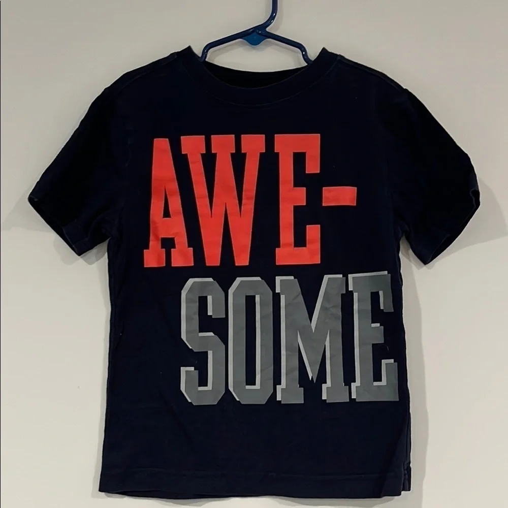 GYMBOREE Boys 5/6 AWESOME Graphic Tee Short Sleeve Navy Cotton Unisex EUC